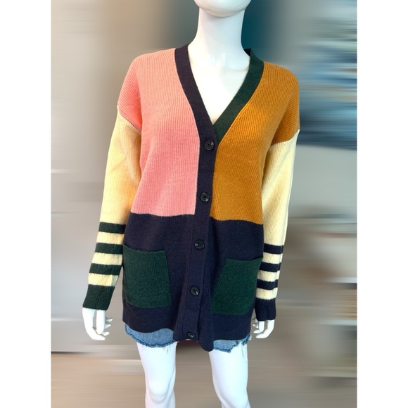 HEM & THREAD Beautiful color block button front cardigan S M L - Picture 4 of 7